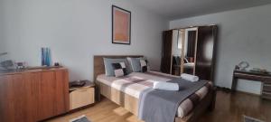a bedroom with a bed and a dresser in it at Sergio City Apartments in Craiova +61 photos