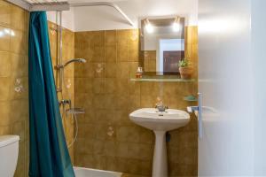 un baño con lavabo y ducha en Casa Olivia, en Saint-Florent
