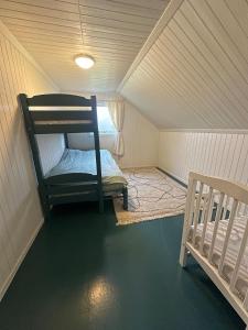 a room with a bunk bed in a attic at Cabin with Sauna and Aurora Views in Karlsøy