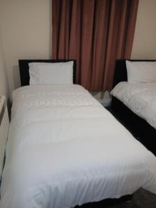 two beds sitting next to each other in a bedroom at Eglington court apartment in Galway