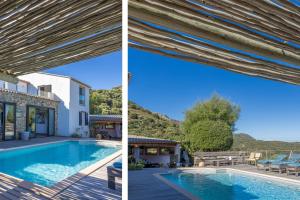 een villa met zwembad en huis bij Villa A Surgenta in Monticello