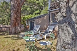 a group of chairs and a table and a tree at Casa Marinu Muntese in Erbalunga