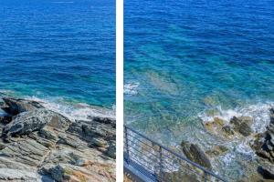zwei Bilder vom Meer und einer felsigen Küste in der Unterkunft Casa Bordimare Miomo Cap Corse in La Vasina