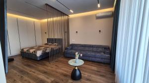 a living room with a couch and a table at Coliseum Studio N in Staţia de Cale Ferată Visterniceni
