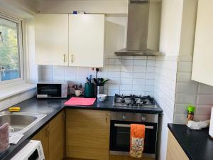 a kitchen with a stove and a sink at Cosy Home in Chatham in Chatham