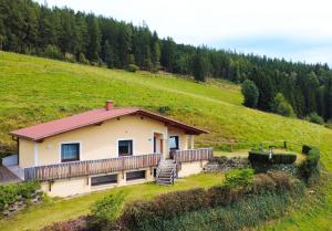 a house on a grassy hill with trees at Almliesl TROF-760 in Trofaiach