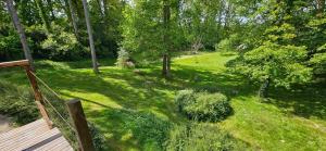 eine Draufsicht auf einen Hof mit Bäumen und einem Holzdeck in der Unterkunft Villa D'Andy - Collection Idylliq in Paron + 26 Fotos