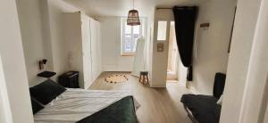 a bedroom with a bed and a living room at Le chaleureux 3 pers clim wifi in Déols +18 photos