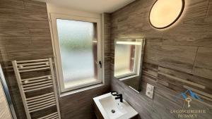 a bathroom with a sink and a mirror at Le Bélouga 4 Le Mont Dore 6pers in Mont-Dore +12 photos