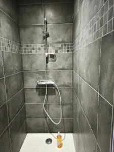 une salle de bain avec douche et lavabo dans l'établissement Gîte du Feuil, à Blassac 10 autres photos