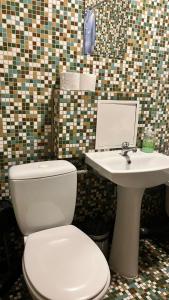 een badkamer met een wit toilet en een wastafel bij Imantas in Daugavpils