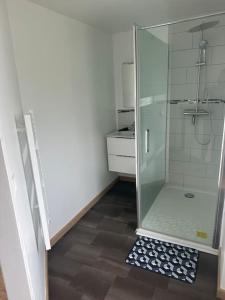 a bathroom with a shower with a glass door at Maison familiale in Razès +51 photos