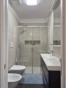 a bathroom with a shower and a toilet and a sink at Domus Tirso Mini Loft with independent entrance in Rome