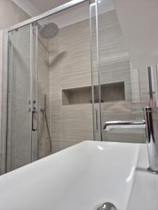a bathroom with a shower and a white sink at Domus Tirso Mini Loft with independent entrance in Rome