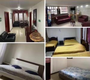 a collage of four pictures of a room at Hotel clásico in Manizales