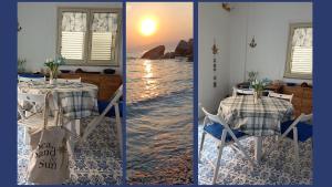 two pictures of a dining room with a table and the ocean at Holiday Home in Lazzaro