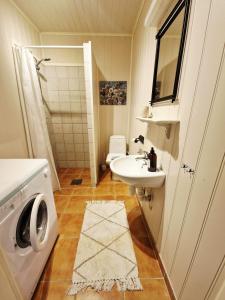 Un baño con lavabo y lavadora. en Arthur Brygga Nyksund, en Nyksund 15 fotos más