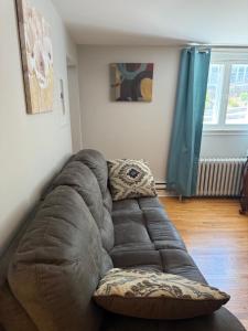 a brown couch sitting in a living room at Midstream Manor Unit 3, Studio in St. John's
