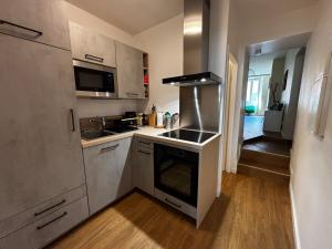 una piccola cucina con fornelli e lavello di Le Color - renovated - modern - city center a La Roche-sur-Foron Altre 5 foto