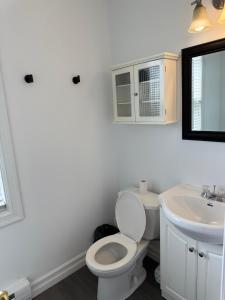 a white bathroom with a toilet and a sink at Airport Manor Unit 3, 2 Bedroom Apartment in Torbay