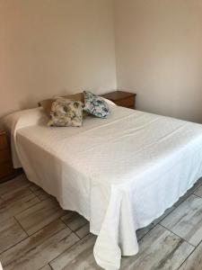 a white bed with two pillows in a bedroom at Las Heras in Olavarría