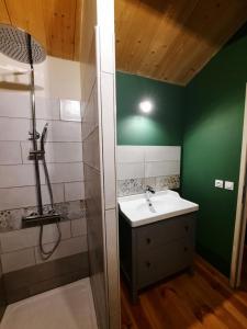 a bathroom with a sink and a shower at comme dans la paille in Barges