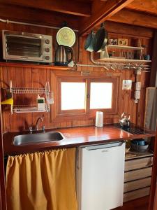 a kitchen with a sink and a counter top at Olivillos frente al mar in Balneario Pehuén-Có +11 photos