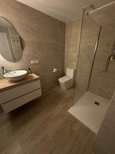 a bathroom with a shower and a sink and a toilet at Kilians apartment 4 in Castellón de la Plana +13 photos