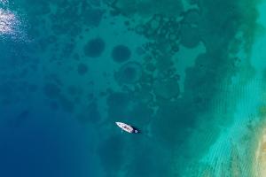 an aerial view of a boat in the water at Apartment Nedo in Supetarska Draga