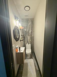a small bathroom with a toilet and a sink at Oasis de comodidad Habitación individual o compartida in Jersey City +6 photos