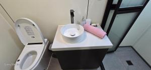 a small bathroom with a toilet and a sink at Getaway Cottage in Drenova Glavica +21 photos