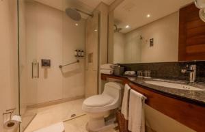 a bathroom with a toilet and a sink and a shower at APARTAMENTO CON VISTA Al MAR in Cartagena de Indias
