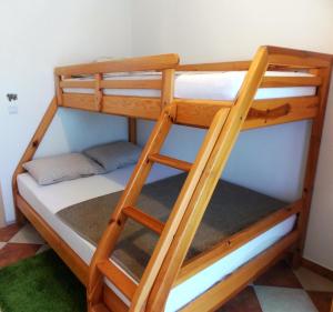 Etagenbett in einem Zimmer mit einer Leiter in der Unterkunft Apartments Lalić in Vir