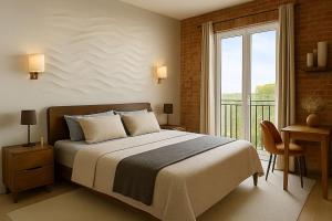 a bedroom with a large bed and a balcony at apartamento umarizal completo in Belém