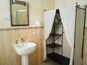 a bathroom with a sink and a shower with a mirror at Hotel Alexandre III in Cannes