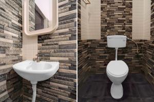 two pictures of a bathroom with a toilet and a sink at Super Hotel O Auroville Bird Sanctuary Chennai Formerly Vanam Resort in Puducherry