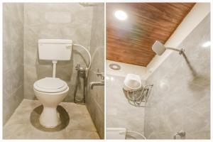 two pictures of a bathroom with a toilet and a shower at Collection O Neredmet Road in Hyderabad