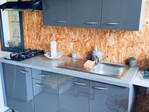 a kitchen counter with a sink and a stove at Gîte Le Prunier à Le Tampon - FR-1-786-65 in Maison de lʼEnfance