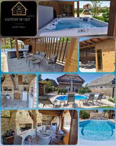 a collage of pictures of a swimming pool at Kapitány MP Art Luxury Apartman in Balatonboglár