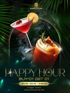 a flyer for a buy of get off promotion with two cocktails at SANDALS ISLAND HOTEL in Nha Trang