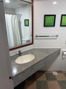 a bathroom with a sink and a mirror at Rainbow Paradise by RF Home Management in Tanjung Bungah