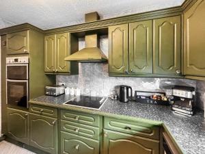 ウィンチェルシーにあるThe Lodge At Winchelseaの緑のキャビネットとシンク付きの緑豊かなキッチン