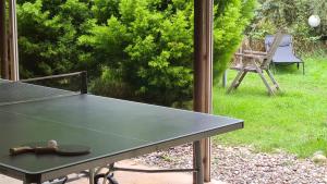 a ping pong table sitting on a patio at Nivarta's Family Friendly Guesthouse in Aesch
