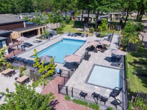 an overhead view of a swimming pool with umbrellas at Bospark Ede in Ede
