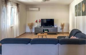 a living room with a blue couch and a tv at Nice Home In Benkovac in Benkovac