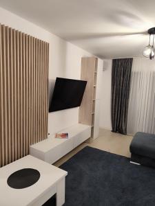 a living room with a tv and a couch at LCB Apartments Universitate Suceava A59 in Suceava