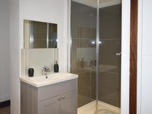 a bathroom with a sink and a shower at Uphempston Farm House Annex in Totnes +9 photos