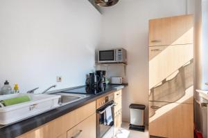 una cocina con fregadero y microondas en Apartment in Hannover Mitte, en Hannover