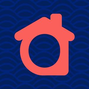 an illustration of a red h on a blue background at Lindos Lofts no Centro de Floripa - FLT in Florianópolis