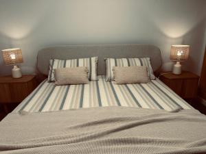 a bed with two pillows and two lamps on tables at Vida in Tarajalejo